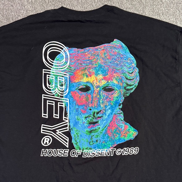 Obey World Wide House Of Dissent Graphic Tee Shirt Black Men’s XXL - Picture 5 of 7